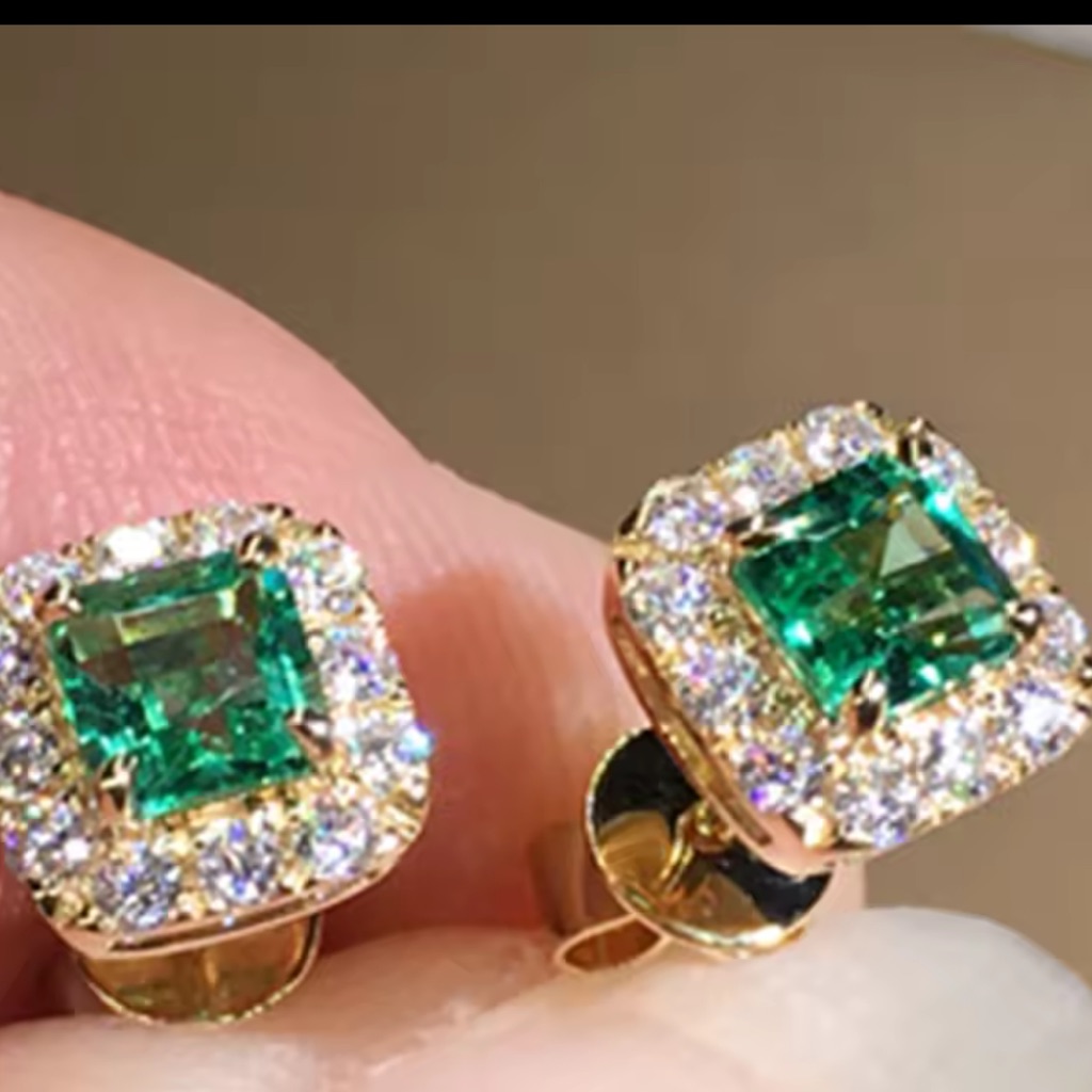 Huitan Eternity Emerald Green Cz Stud Earrings Gold Color Luxury 20$
